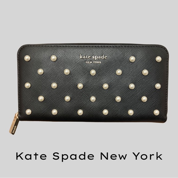 KATE SPADE NEW YORK PURL STUDDED EMBELLISHED ZIP AROUND CONTINENTAL WALLET - Picture 1 of 3